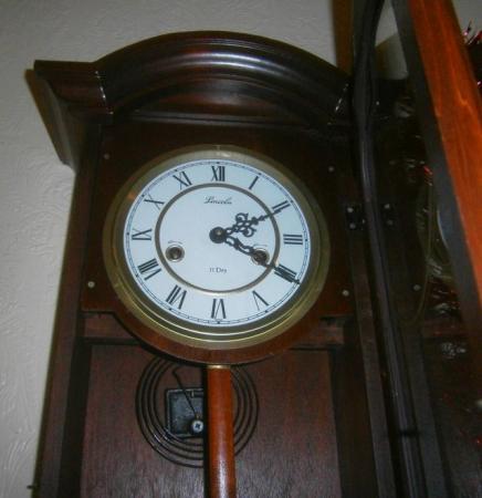 Image 3 of Vintage Lincoln 31 Day Chiming Wall Clock  mahogany, working