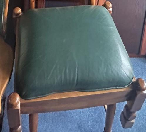 Image 2 of 2 Wood and green leather chairs + Footstool