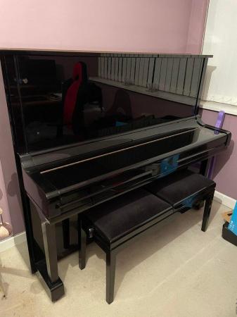 Image 2 of Black Yamaha Upright Piano with Twin Seat For Sale