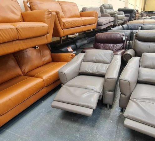 Image 7 of Dakota grey leather electric recliner sofa and 2 armchairs