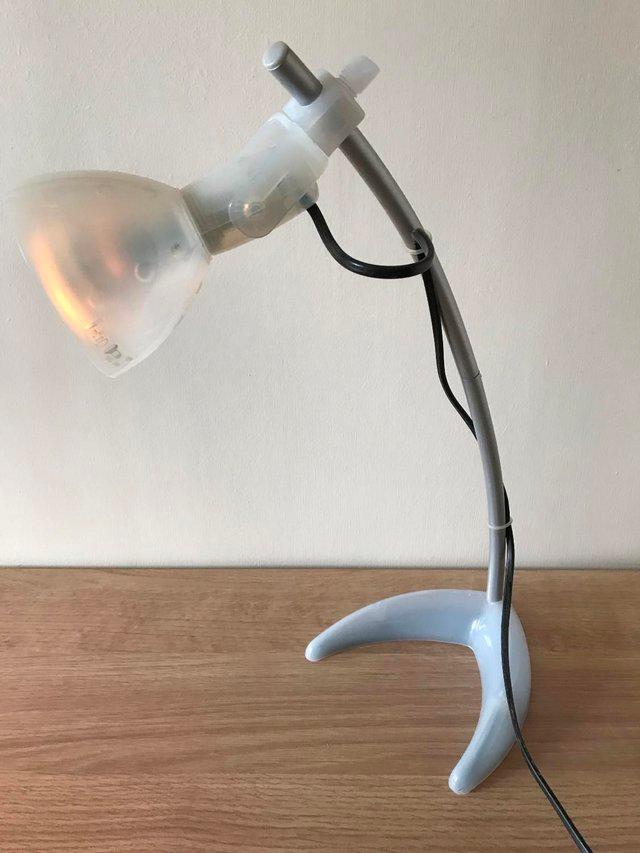 Preview of the first image of Blue/Grey Lamp with Silver Metal Stem.