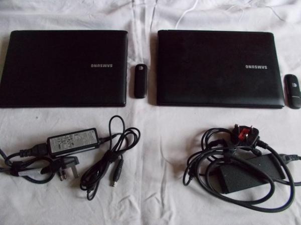Image 3 of 2 Samsung N145 Plus Netbook laptops 2 Dongles 2 Chargers