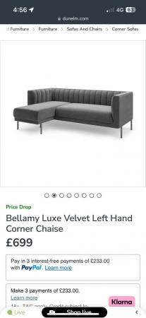 Image 2 of Dunelm Bellamy Luxe Velvet left hand sofa