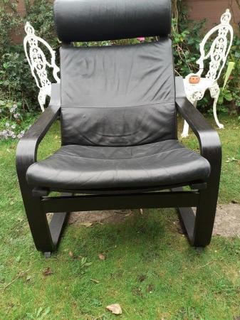 Image 2 of IKEA Poang Chair Black Leather