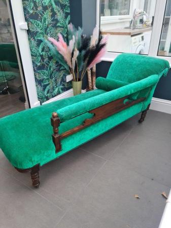 Image 1 of Vintage emerald green (Designers Guild fabric) chaise longue