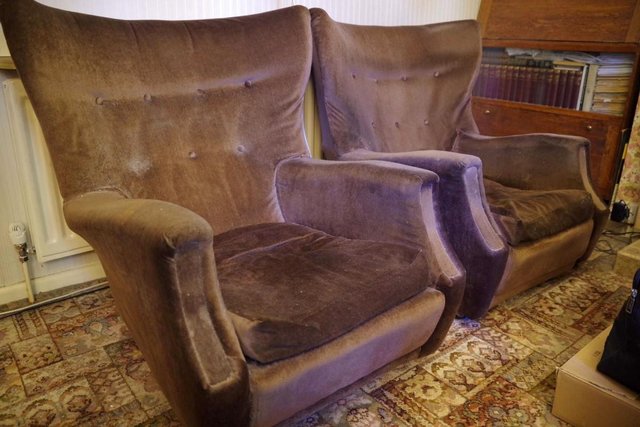 Image 3 of 2 Armchairs, brown velvety cover