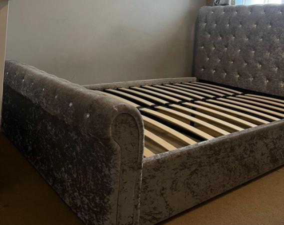 Image 2 of Crushed Velvet Diamante Sleigh Ottoman double bed Frame