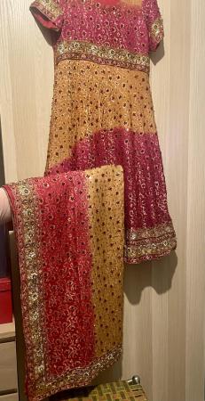 Image 3 of Red and Orange Heavy Anarkali Dress with Scarf