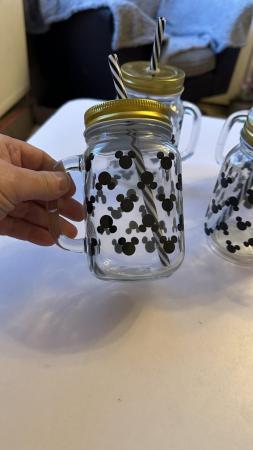 Image 5 of Disney Mickey head mason jar with lid and straw, set of 4