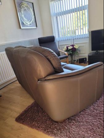 Image 3 of Leather 2 seater sofa.Brown, excellent plus condition!