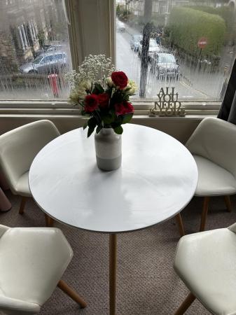Image 2 of Round white table & four chairs