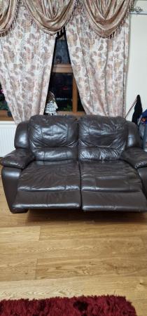 Image 3 of 5 + 3 large corner leather recliner sofa