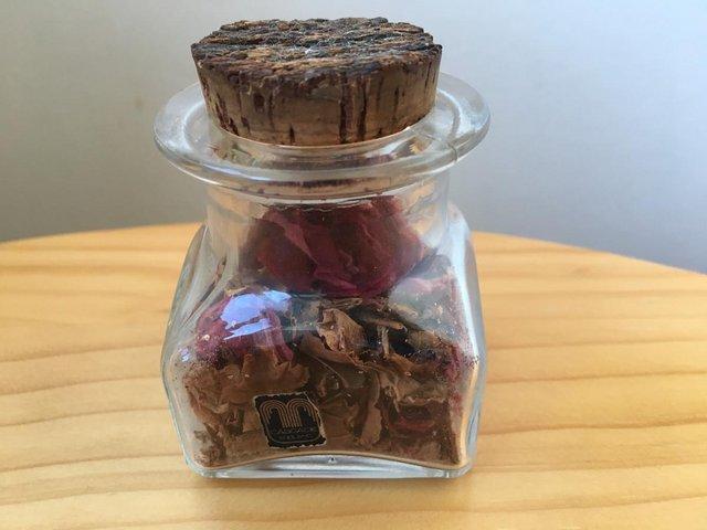 Preview of the first image of Vintage 1960s? Cascade jar, cork stopper + pot pourri..