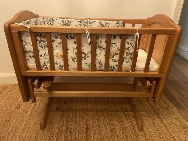 Image 1 of Wooden swing baby crib with mattress like on the pictures