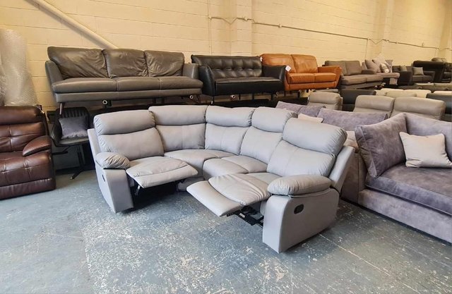Image 8 of Ex-display grey bonded leather manual recliner corner sofa