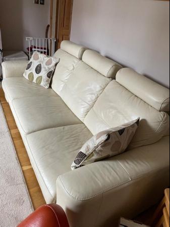 Image 2 of Cream Leather Sofa with headrests