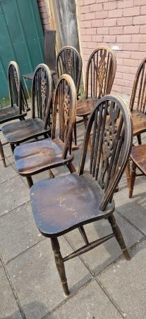 Image 12 of Mid Century wheelback farmhouse wooden dining chairs x 8