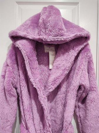 Image 8 of New M&S Lavender Fleece Dressing Gown X-Small Hooded Pockets