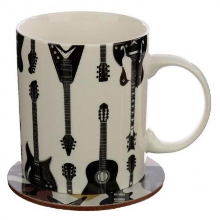 Image 1 of Porcelain Mug and Coaster Gift Set - Headstock Guitar.  Free