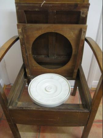 Image 2 of Antique Oak Commode Chair with China Pot & Lid