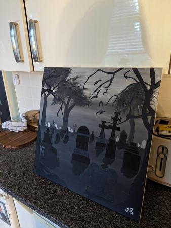 Image 3 of Canvas hand painted graveyard scene