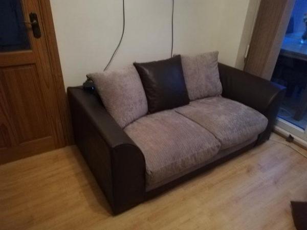 Image 1 of Sofas 3 and 2 seater brown/beige