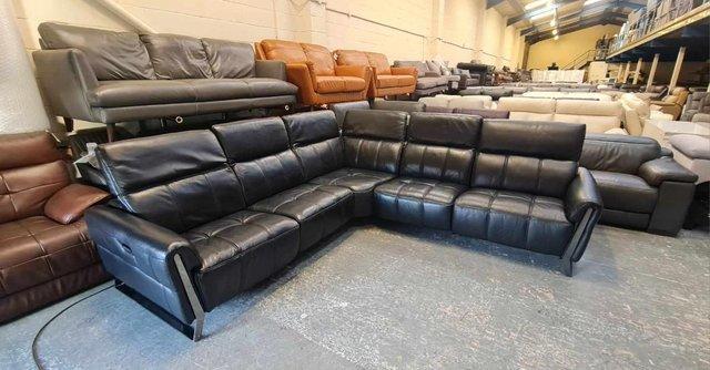 Image 5 of Packham black leather electric recliner corner sofa