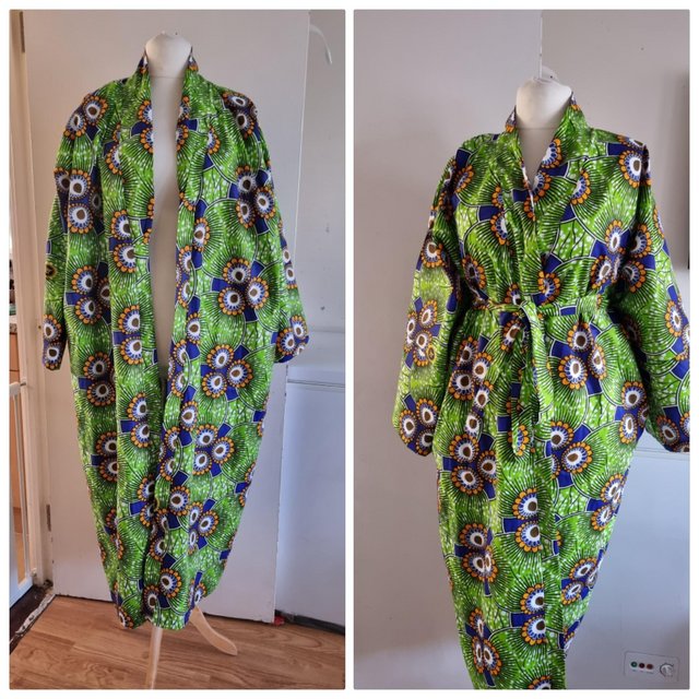 Preview of the first image of African Ankara Green Kimono Jacket.