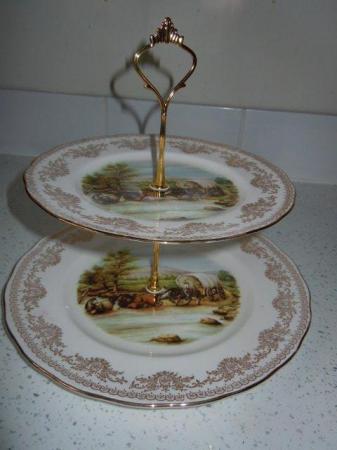 Image 2 of Cake Stand 2 Tier Horse & Cart + 2 Plates LOT