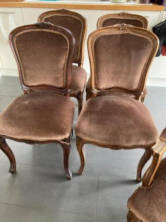 Image 1 of 6 antique upholstered dining chairs