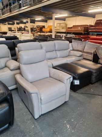Image 2 of Ex-display Piccolo grey leather electric recliner armchair