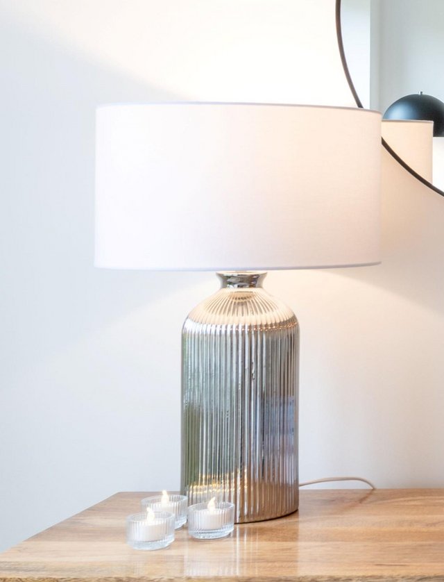 Preview of the first image of Ribbed glass table lamp and shade.