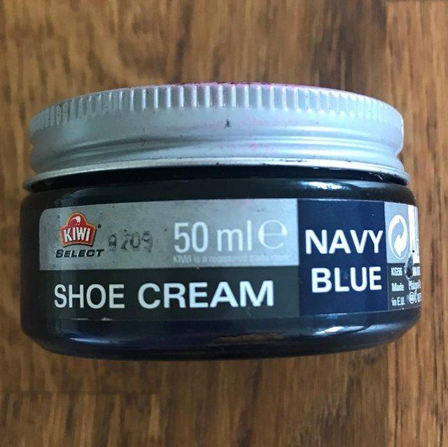 Preview of the first image of Kiwi 'Select' smooth leather shoe cream, navy blue. 50ml jar.