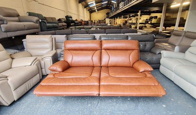 Image 9 of La-z-boy Raleigh tan brown leather manual 3 seater sofa
