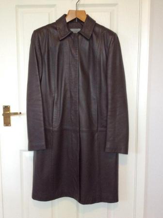 Image 2 of Ladies M&S brown leather knee-length coat, size 12