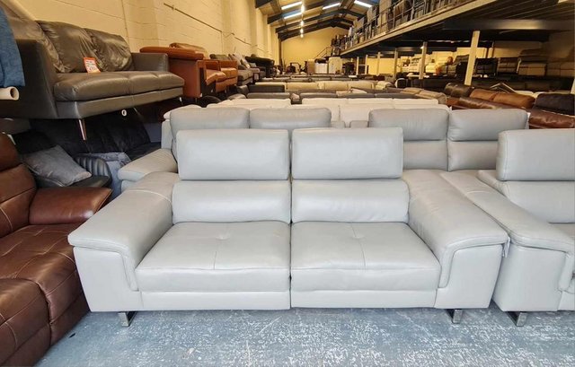 Image 4 of Italian Lucio grey leather electric pair of 3 seater sofas