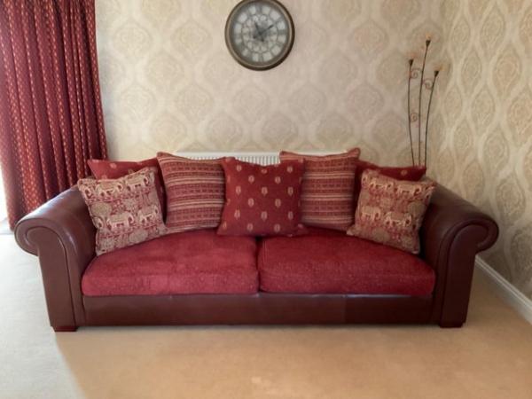 Image 1 of Large leather and Fabric MultiYork 4 seater settee