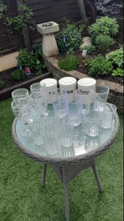 Image 1 of Assortment of Plastic Glasses with Tea, Coffee and Sugar con