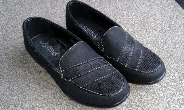 Preview of the first image of Softlites Ladies Black Slip On Shoes, Size 5 Hardly worn.