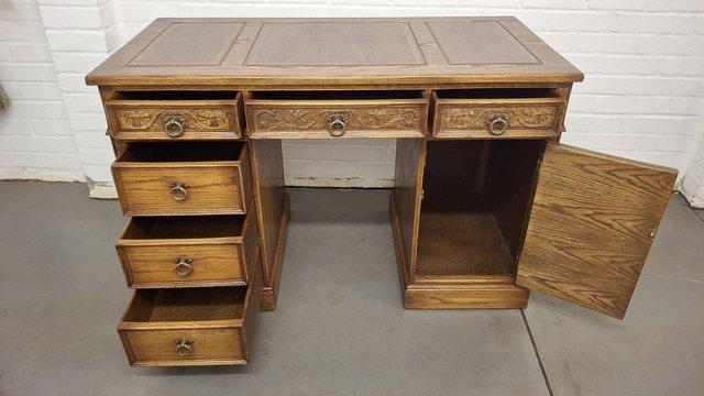 Jaycee Old Charm Style Carved Oak Desk With Leather Top — photo 2 of 3