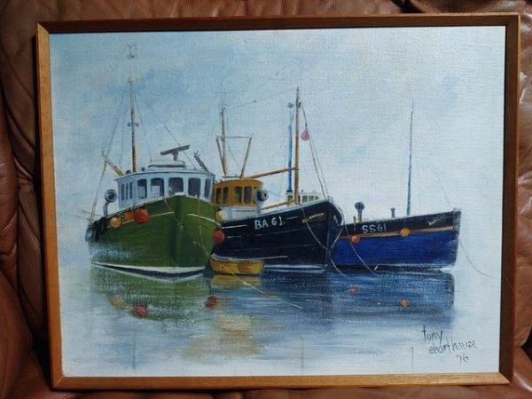 Image 1 of Cornish Fishing Boat Scene Oil Painting
