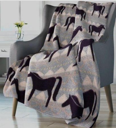 Image 7 of Sherpa Printed Blanket Horse Pony Pattern 200x150 cm Grey &