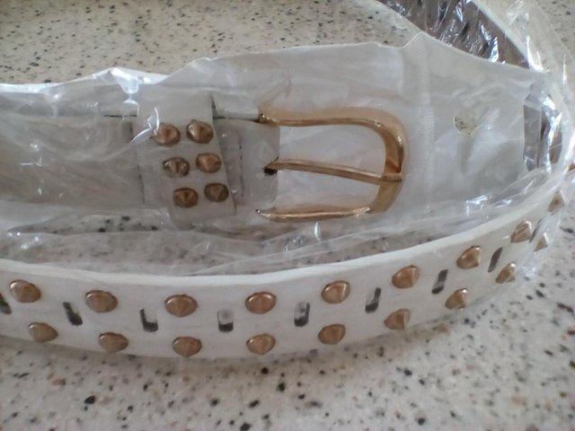 Preview of the first image of LADIES (long) WHITE STUDDED BELT-BRAND NEW. Unworn /.