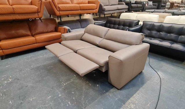 Image 7 of Cubo taupe grey leather electric recliner 3 seater sofa