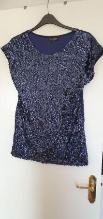Image 1 of Ladies sequin top midnight blue capped sleeves L / 14-16