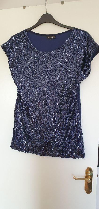 Preview of the first image of Ladies sequin top midnight blue capped sleeves L / 14-16.