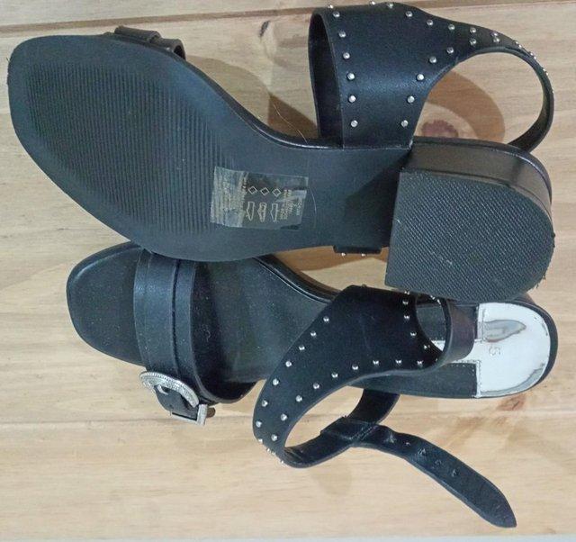 Preview of the first image of Ladies Dorothy Perkins Black stud/buckle low sandals -NEW.