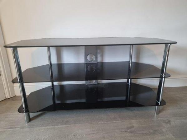 Image 3 of TV/DVD Stand in Black Glass/Chrome