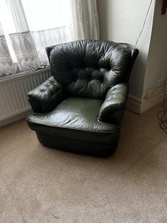 Image 1 of Full Leather Sofa Set, 3, 2 & 1 Seater & Footstool