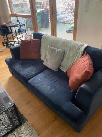 Image 3 of 2 x Navy Suede Sofas - Collection from North London